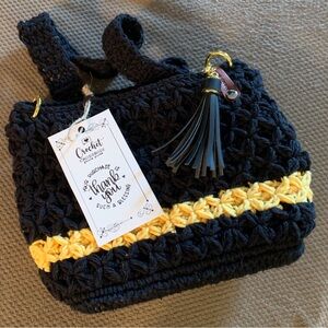 Handmade Crochet Bag Purse in Black and Gold Crochet Cross Body Bag